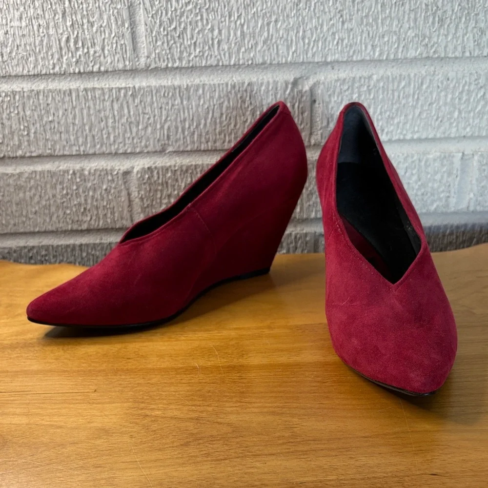 Pied Juste x Anthropologie Burgundy Dark Red Suede Wedge Heels EU Size 37
